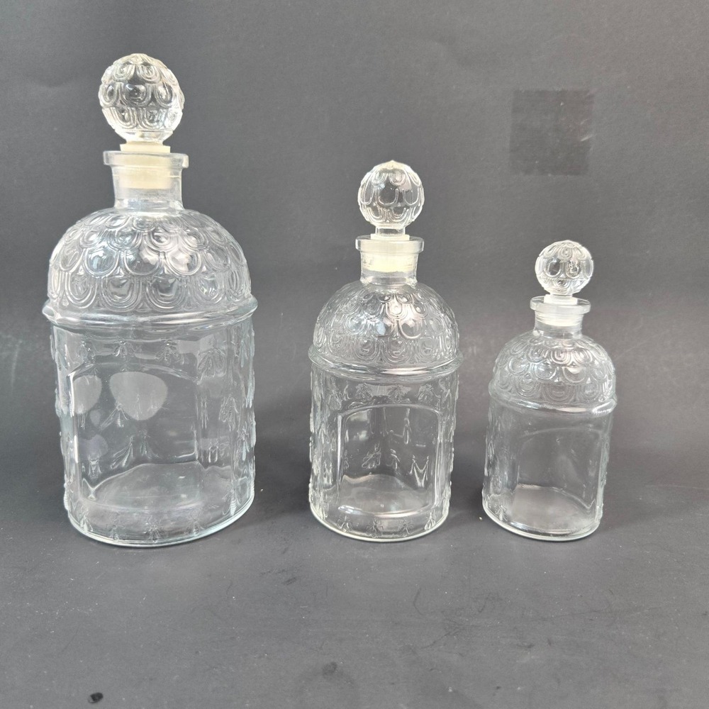 Authentic Set of 3 Guerlain Bee Bottle Glass Perfume Decanters Made in France